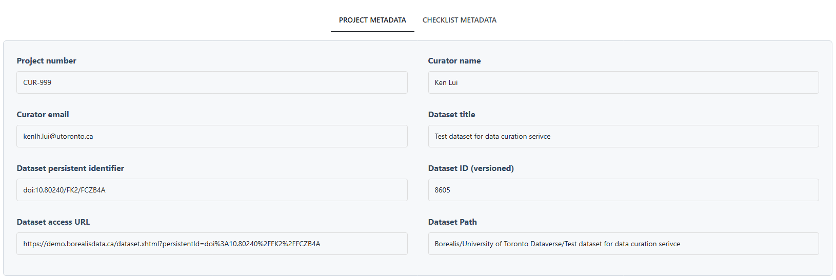 Project metadata and checklist metadata